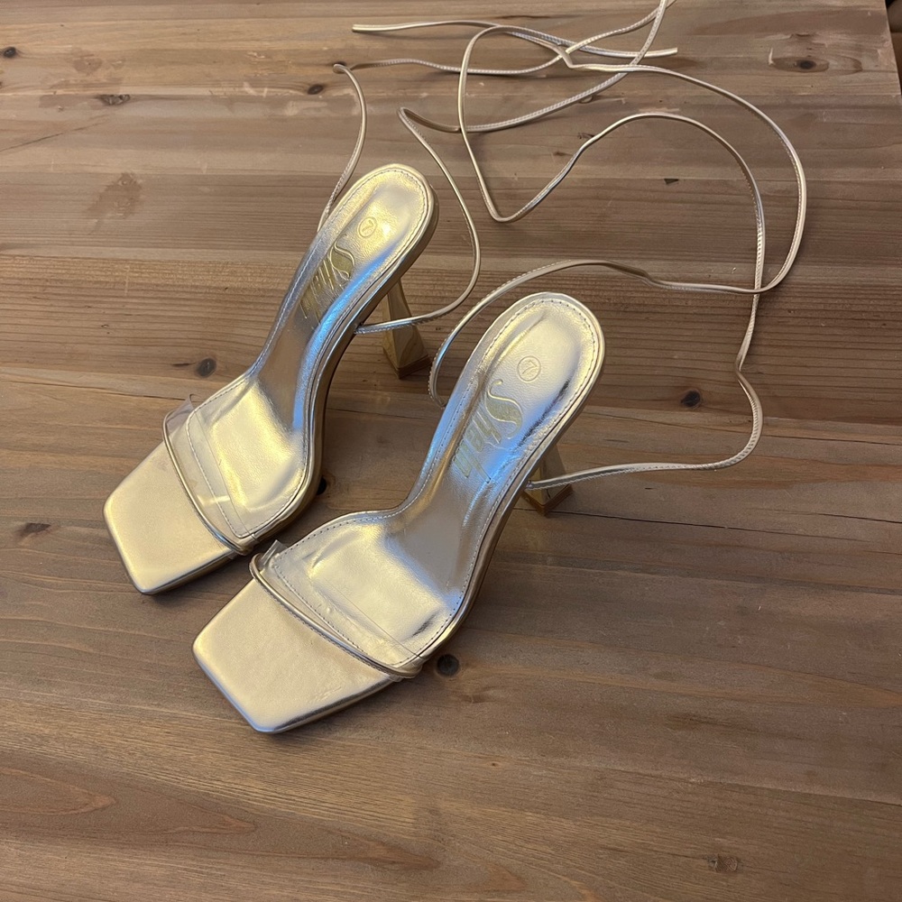 Metallic Gold laced up Heels